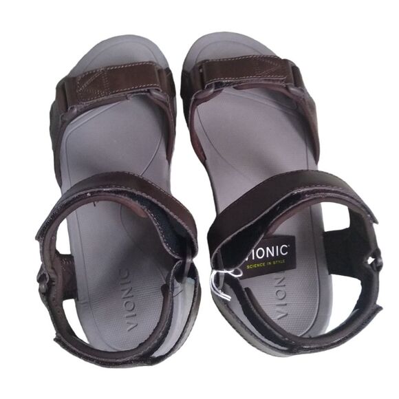 New! Vionic Velcro Adjustable Canoe Leo Men\'s Brown Leather Strap Sandal main image 9